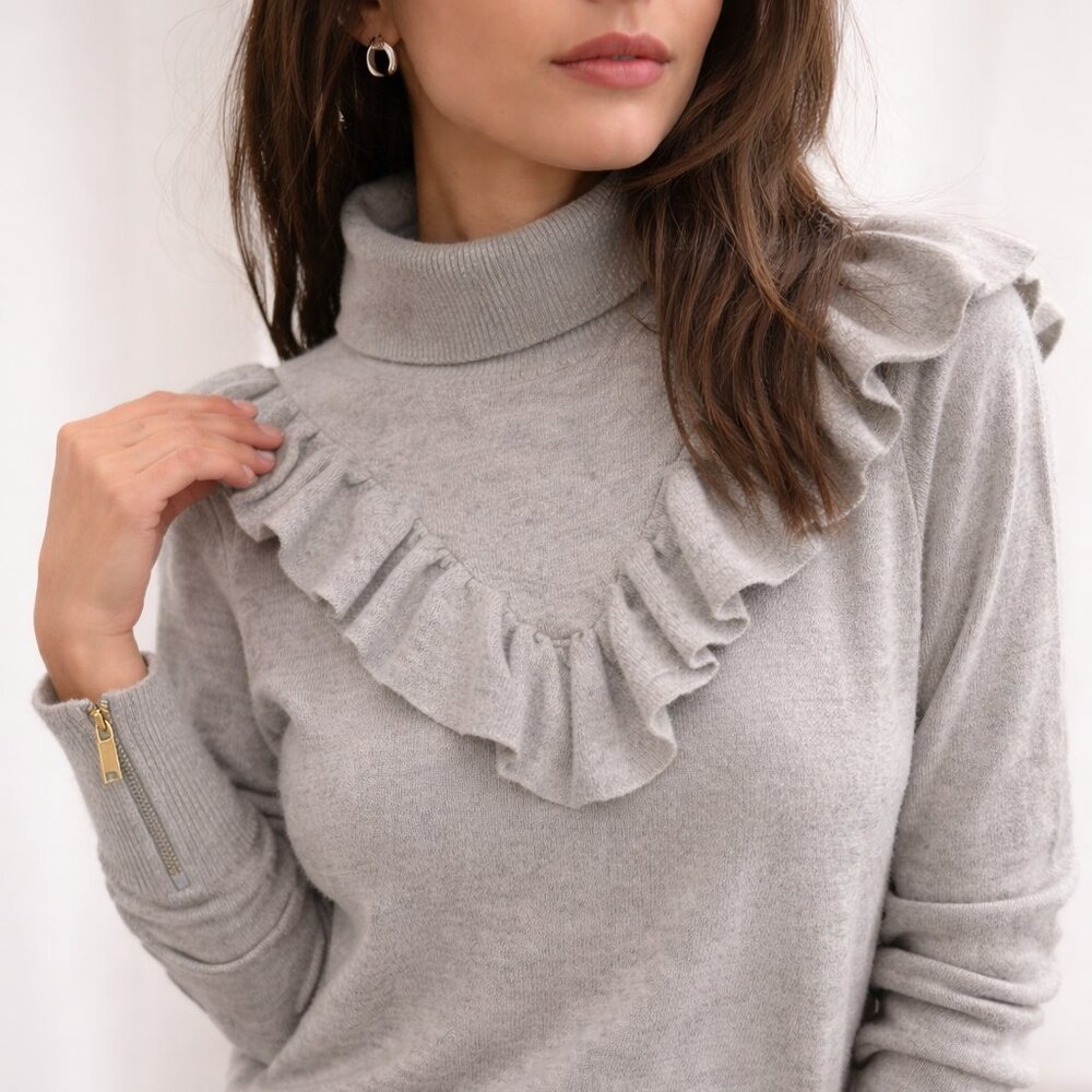 Ruffle Neck Merino Wool Sweater soft minimalist Knit J.Crew Small